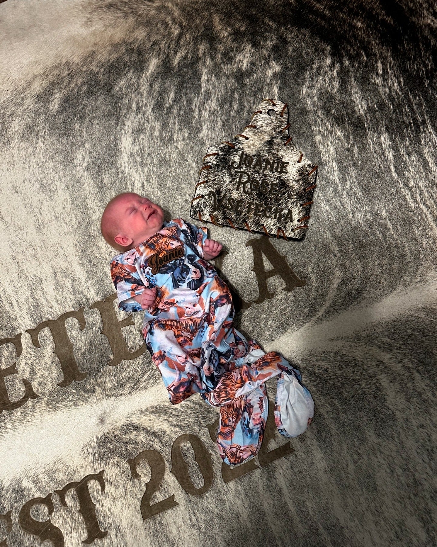 Little Rancher Baby Bundle | Personalized Western Baby Gift Set -  custom laser engraved cowhide and leather western decor by Lethal Creek Laser Works LLC