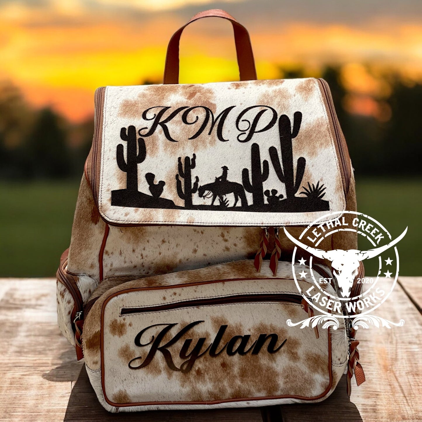 Little Rancher Baby Bundle | Personalized Western Baby Gift Set -  custom laser engraved cowhide and leather western decor by Lethal Creek Laser Works LLC