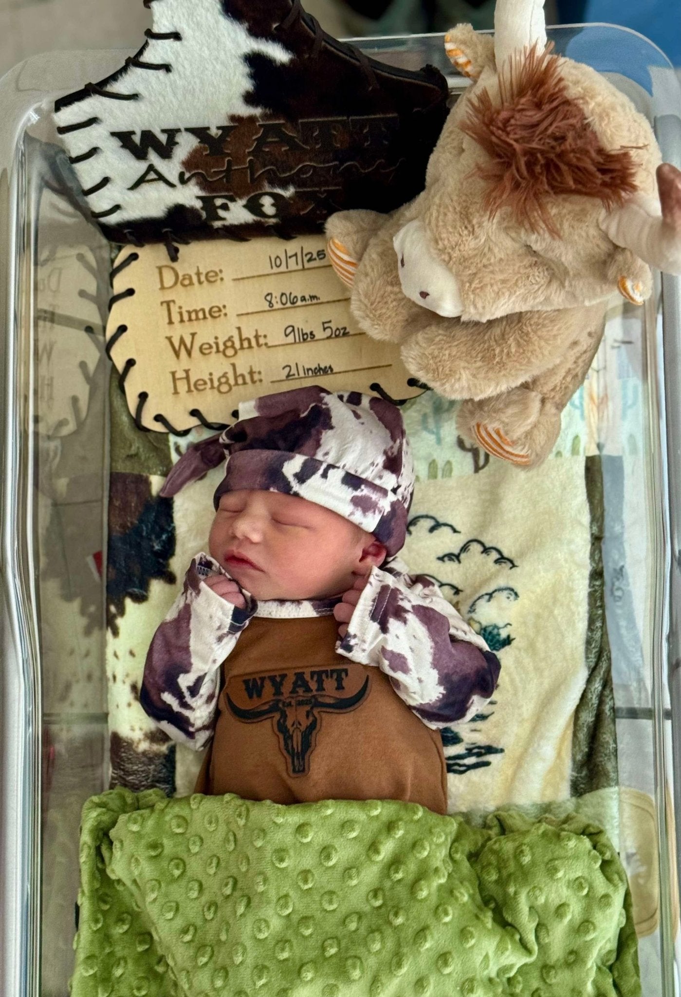Little Rancher Baby Bundle | Personalized Western Baby Gift Set -  custom laser engraved cowhide and leather western decor by Lethal Creek Laser Works LLC