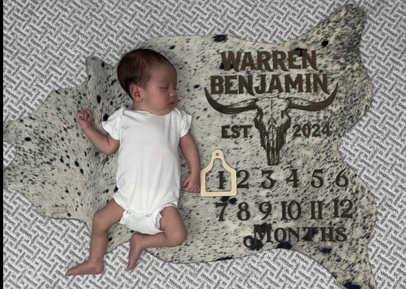 Little Rancher Baby Bundle | Personalized Western Baby Gift Set -  custom laser engraved cowhide and leather western decor by Lethal Creek Laser Works LLC