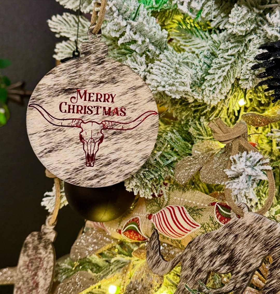 Genuine cowhide Christmas tree ornament with Merry Christmas full-color personalized design