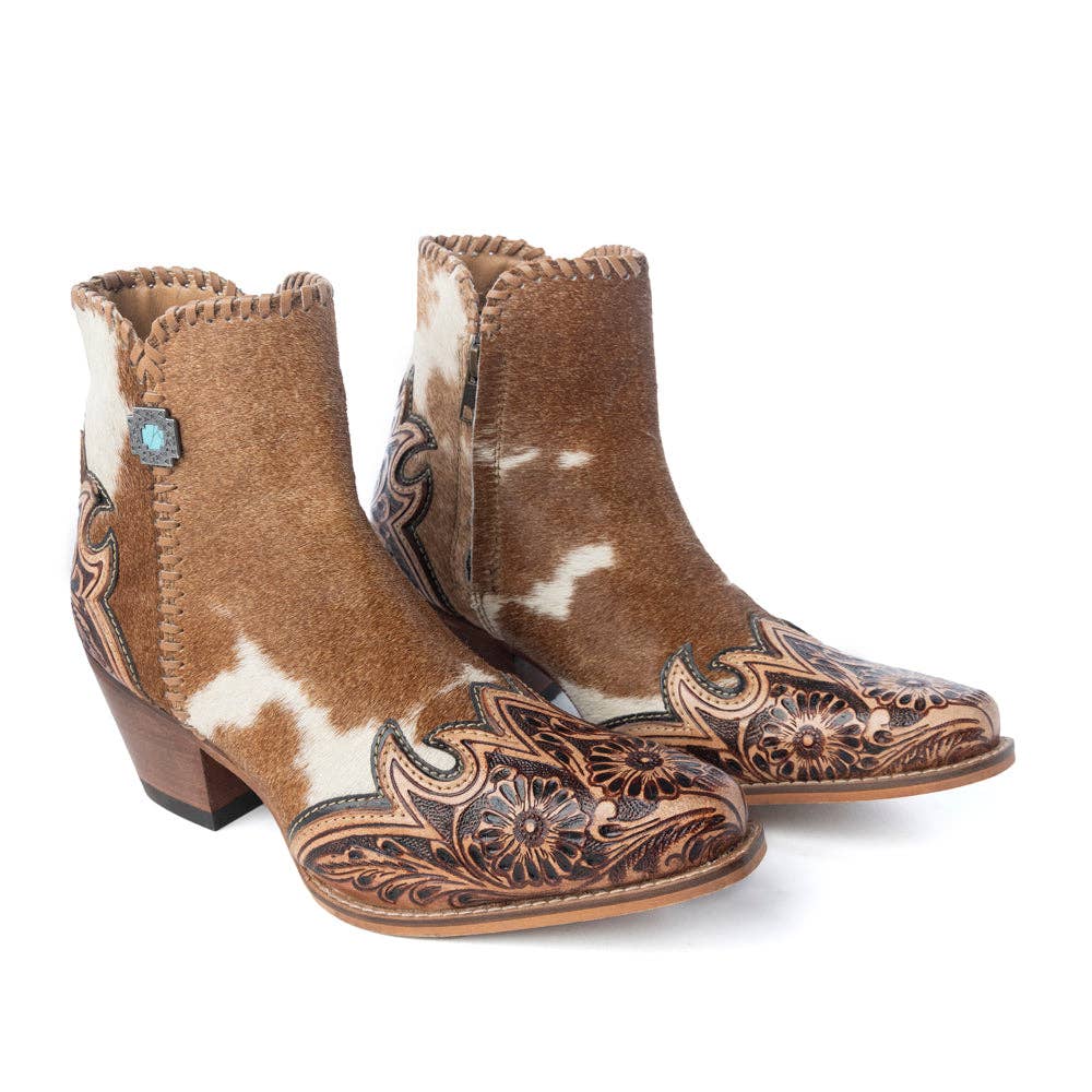 Mesa Hideaway Booties in Caramel -  custom laser engraved cowhide and leather western decor by Lethal Creek Laser Works LLC