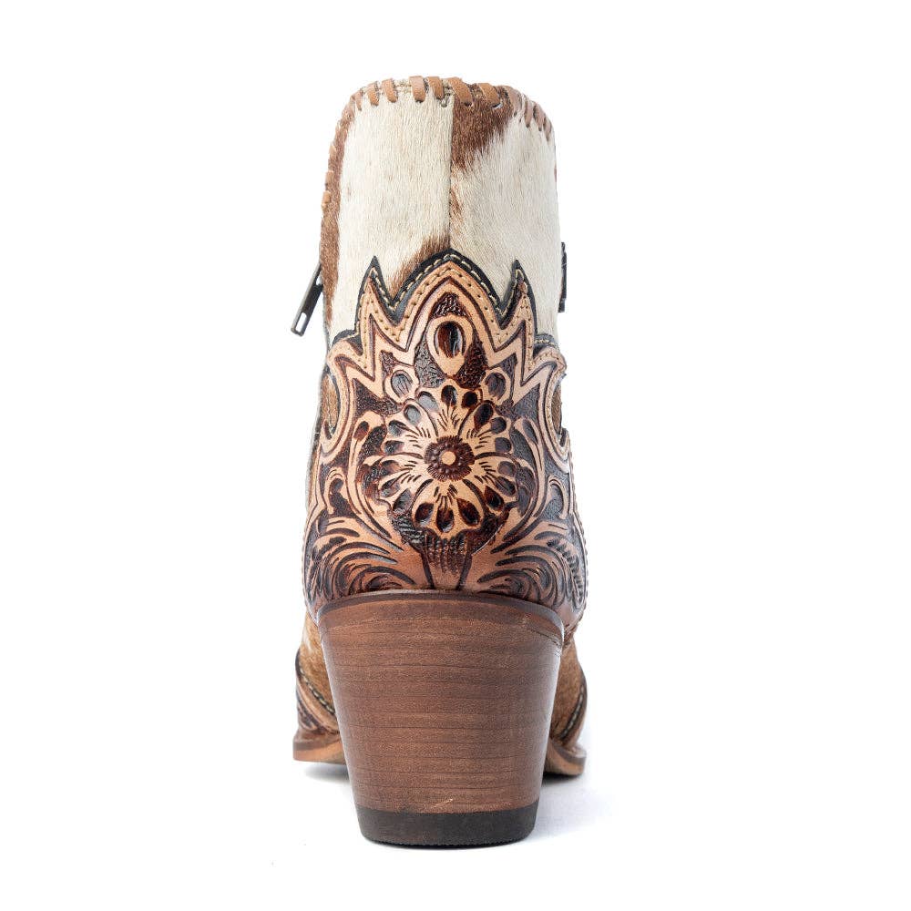 Mesa Hideaway Booties in Caramel -  custom laser engraved cowhide and leather western decor by Lethal Creek Laser Works LLC
