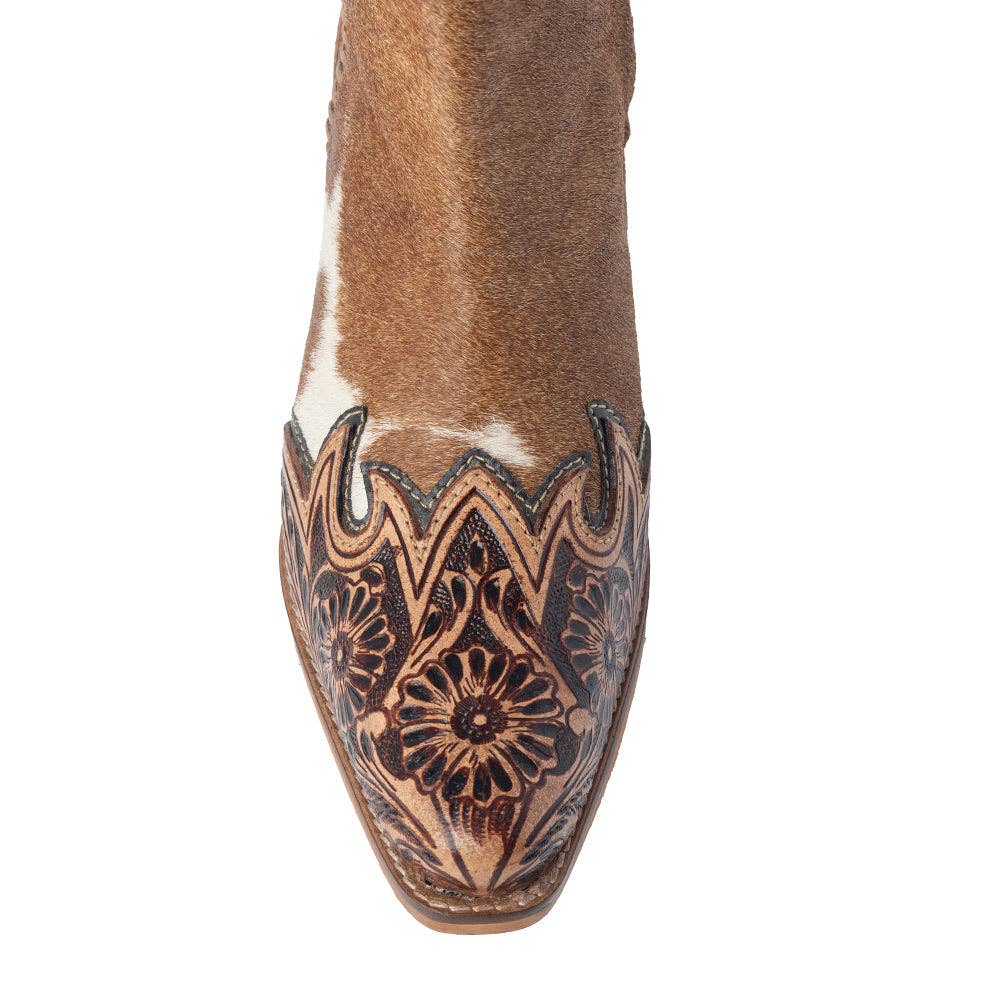 Mesa Hideaway Booties in Caramel -  custom laser engraved cowhide and leather western decor by Lethal Creek Laser Works LLC