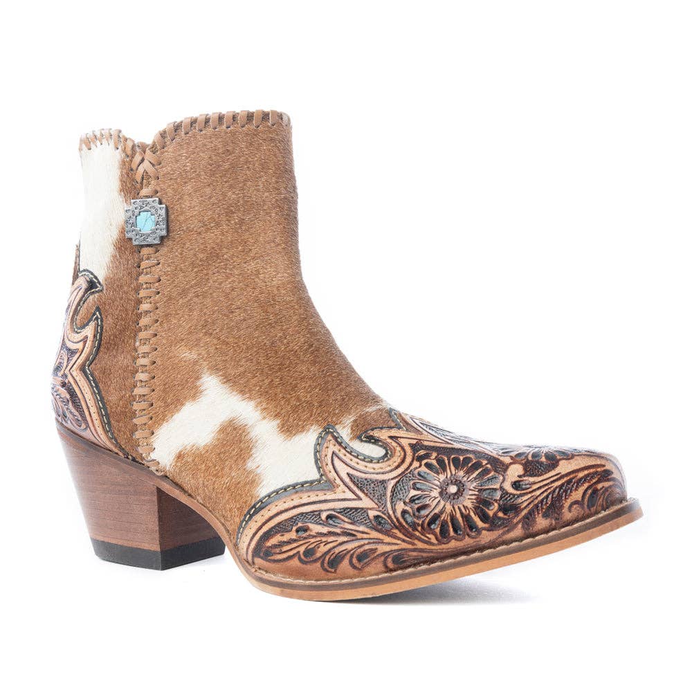 Mesa Hideaway Booties in Caramel -  custom laser engraved cowhide and leather western decor by Lethal Creek Laser Works LLC