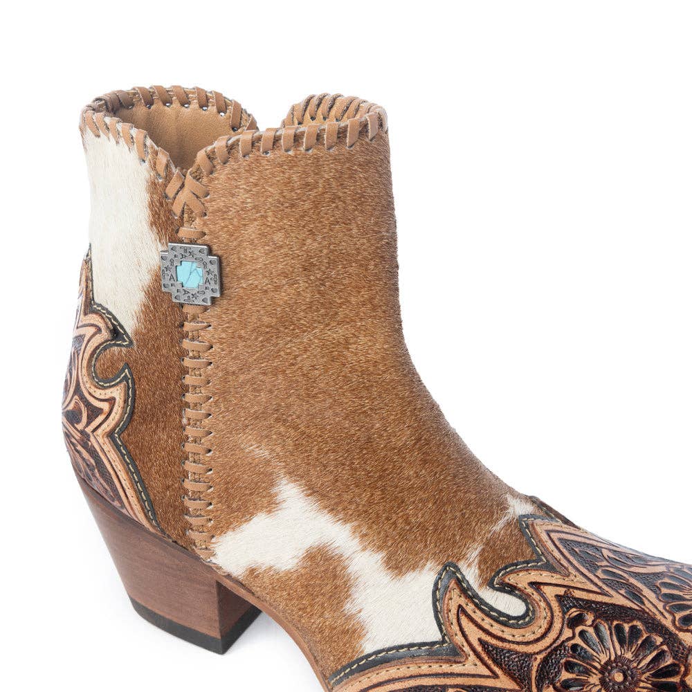Mesa Hideaway Booties in Caramel -  custom laser engraved cowhide and leather western decor by Lethal Creek Laser Works LLC