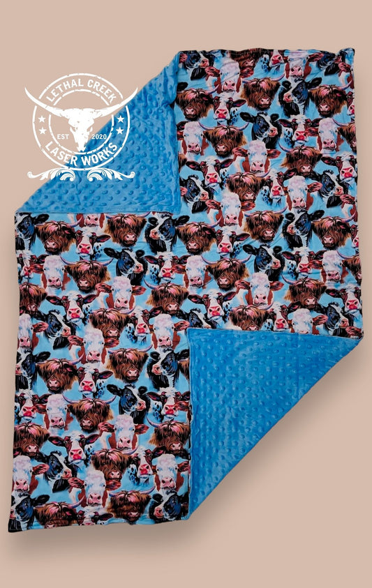 Minkey Blanket- Cows -  custom laser engraved cowhide and leather western decor by Lethal Creek Laser Works LLC