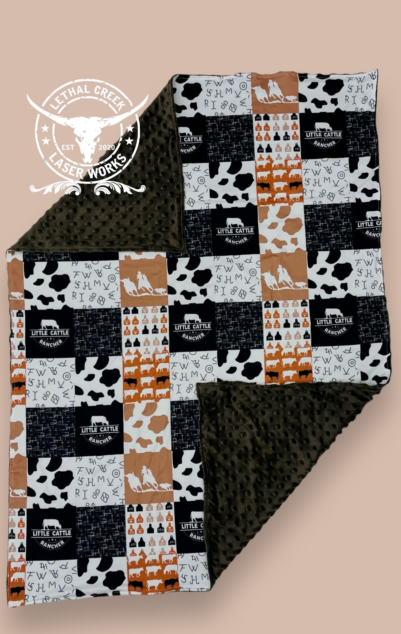 Minkey Blanket- Little Cattle Rancher -  custom laser engraved cowhide and leather western decor by Lethal Creek Laser Works LLC