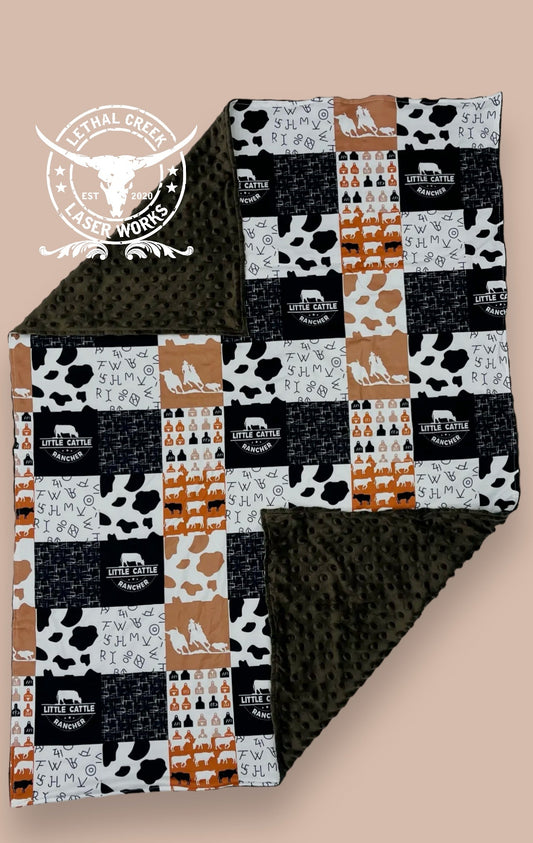 Minkey Blanket- Little Cattle Rancher -  custom laser engraved cowhide and leather western decor by Lethal Creek Laser Works LLC