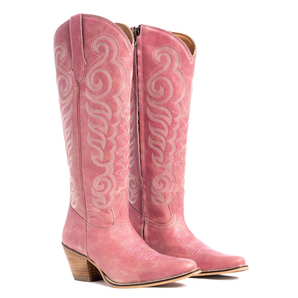 Nalejandra Leather Boots in Pink -  custom laser engraved cowhide and leather western decor by Lethal Creek Laser Works LLC