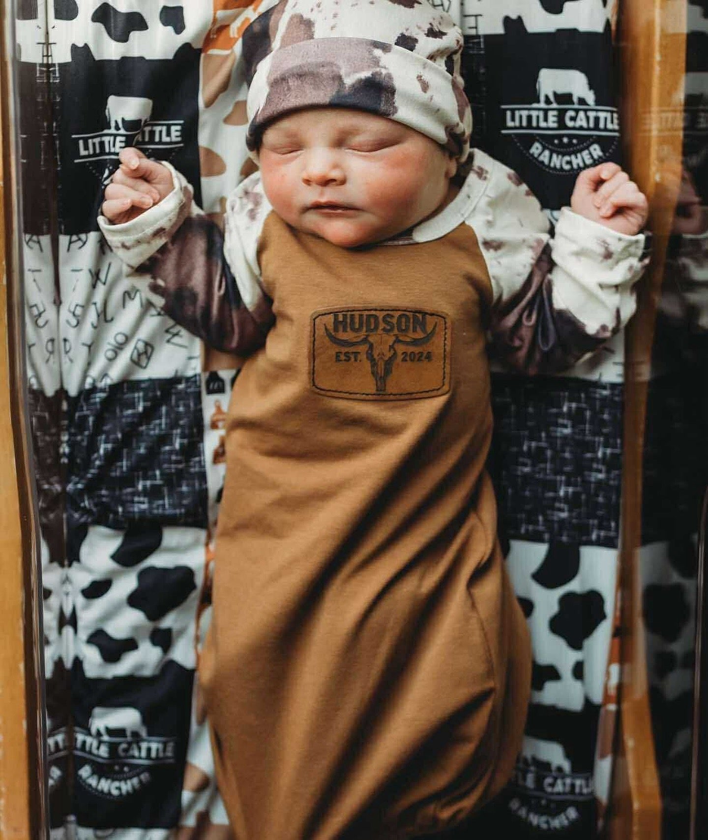 NEWBORN PATCHED OUTFIT -  custom laser engraved cowhide and leather western decor by Lethal Creek Laser Works LLC