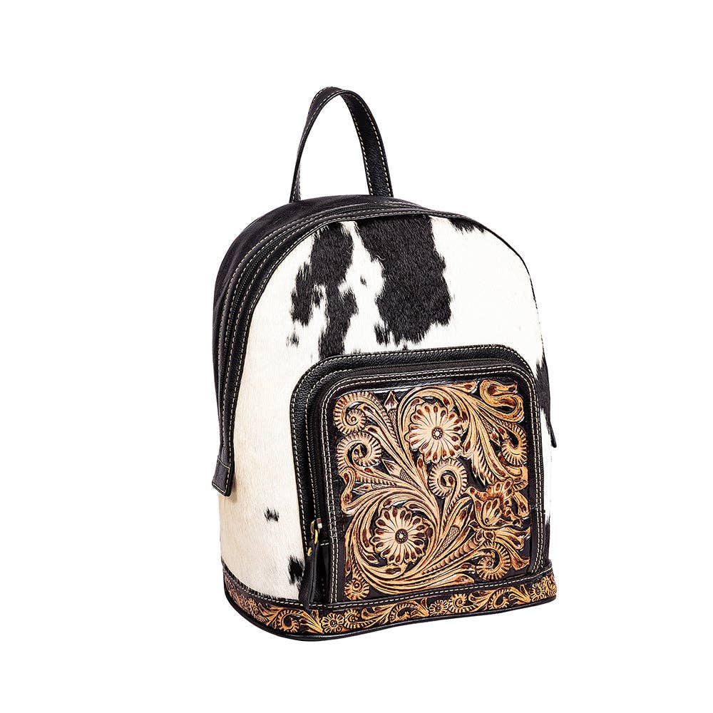 Old Mill Trail Hand-tooled Bag -  custom laser engraved cowhide and leather western decor by Lethal Creek Laser Works LLC