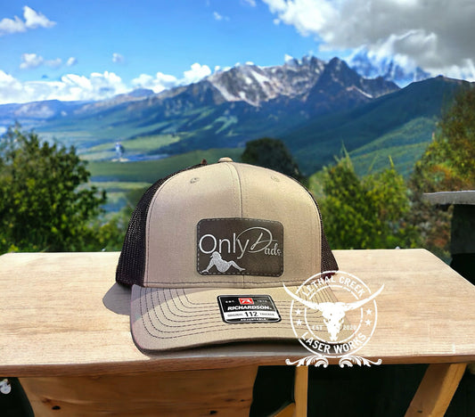 ONLY DADS TRUCKER HAT -  custom laser engraved cowhide and leather western decor by Lethal Creek Laser Works LLC