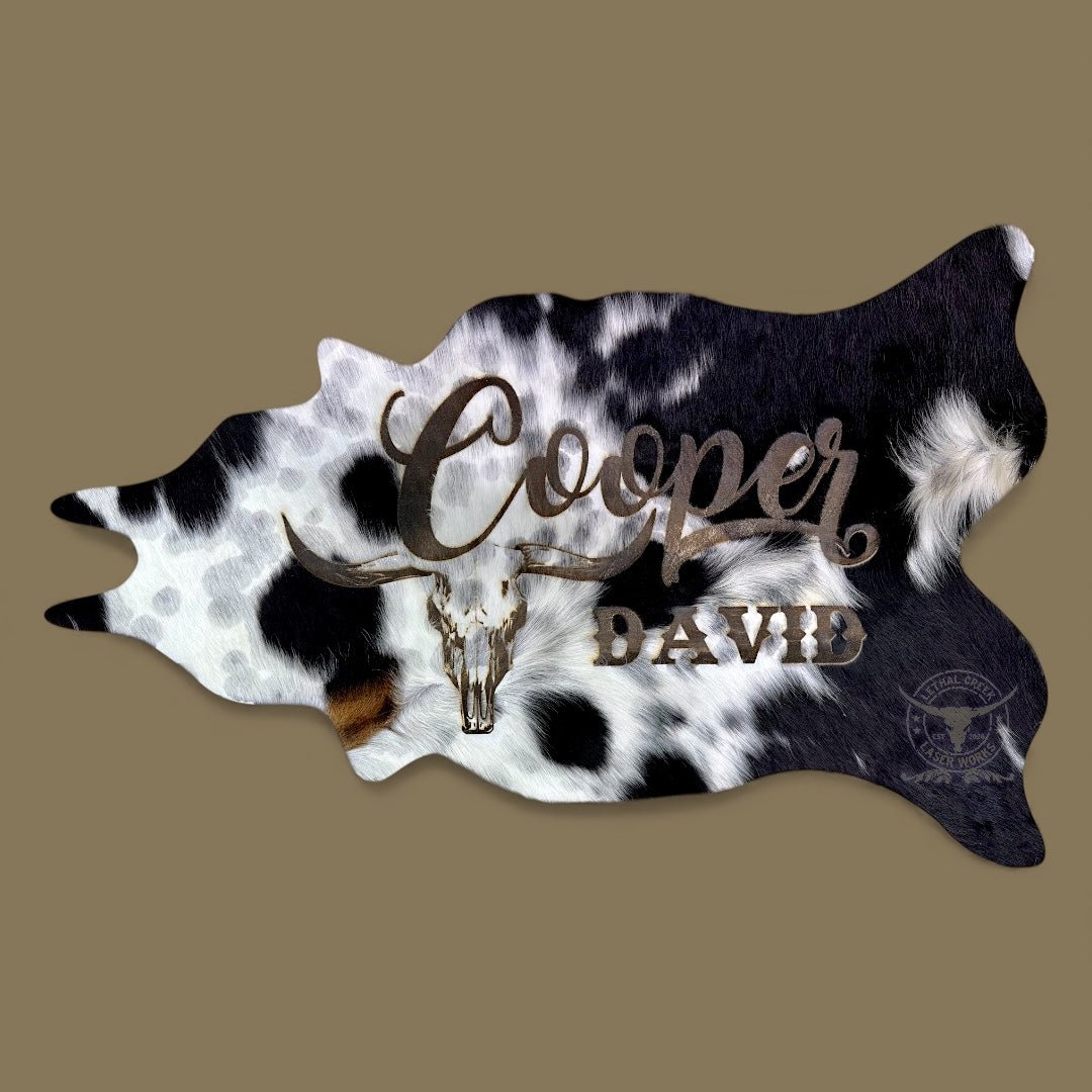 Personalized Baby Announcement Tag | Custom Western Newborn Photo Prop -  custom laser engraved cowhide and leather western decor by Lethal Creek Laser Works LLC