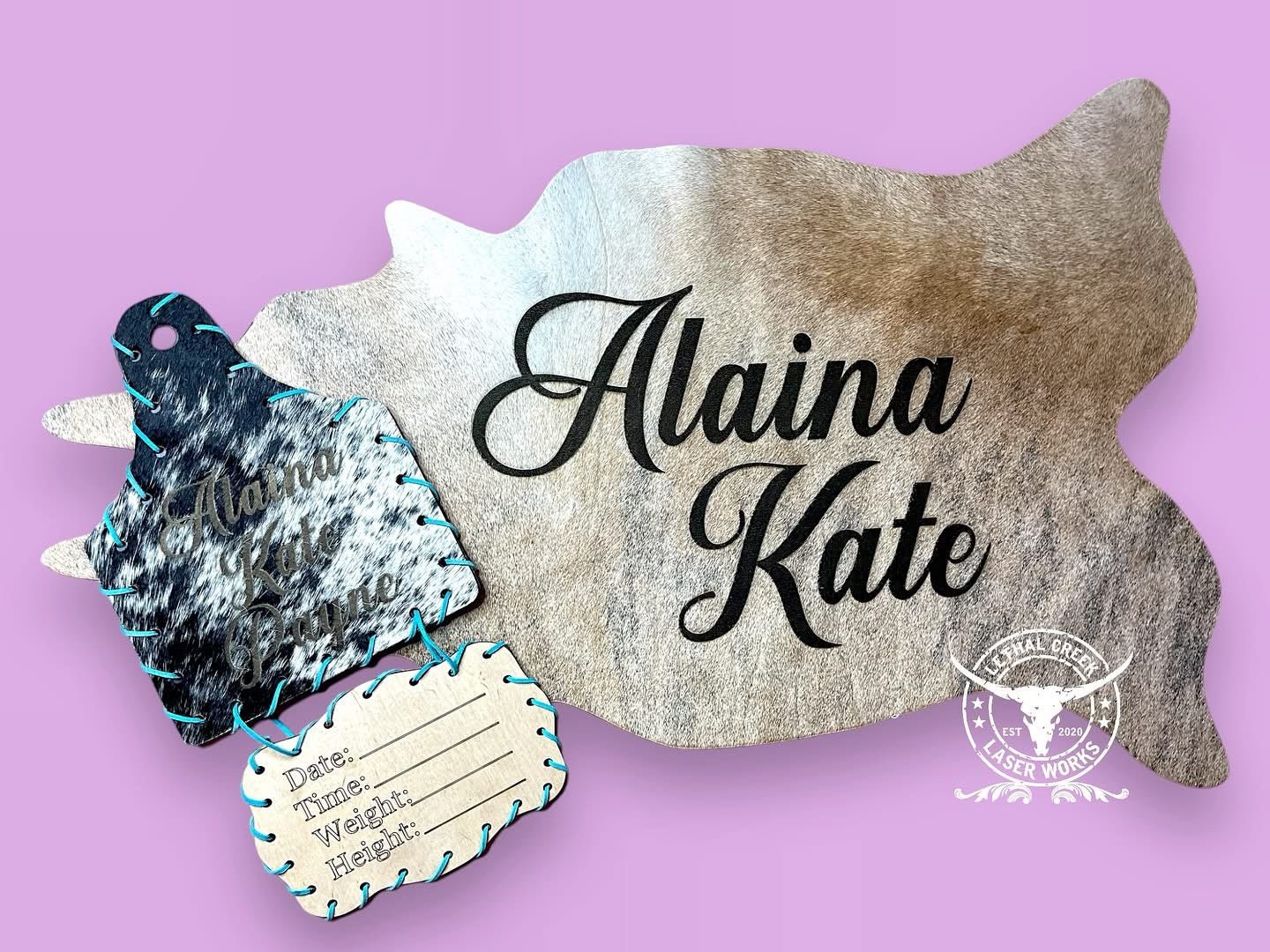 Personalized Baby Announcement Tag | Custom Western Newborn Photo Prop -  custom laser engraved cowhide and leather western decor by Lethal Creek Laser Works LLC