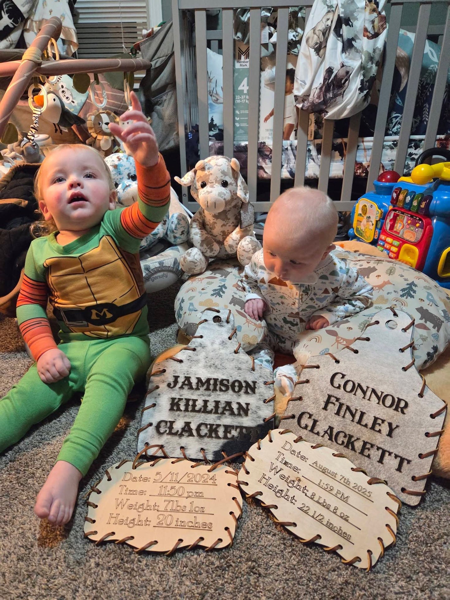 Personalized Baby Announcement Tag | Custom Western Newborn Photo Prop -  custom laser engraved cowhide and leather western decor by Lethal Creek Laser Works LLC