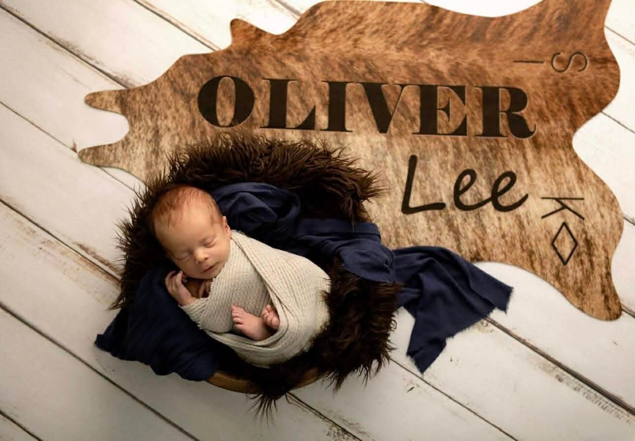 Personalized Baby Announcement Tag | Custom Western Newborn Photo Prop -  custom laser engraved cowhide and leather western decor by Lethal Creek Laser Works LLC