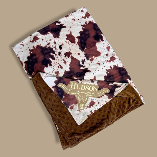 Personalized Baby Cow Print Blanket – Custom Name, Colors & Design -  custom laser engraved cowhide and leather western decor by Lethal Creek Laser Works LLC