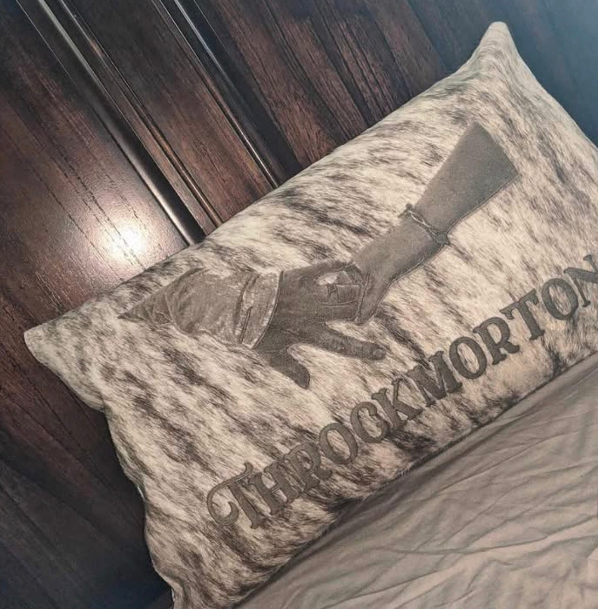 Personalized laser branded cowhide lumbar pillow case with custom photo
