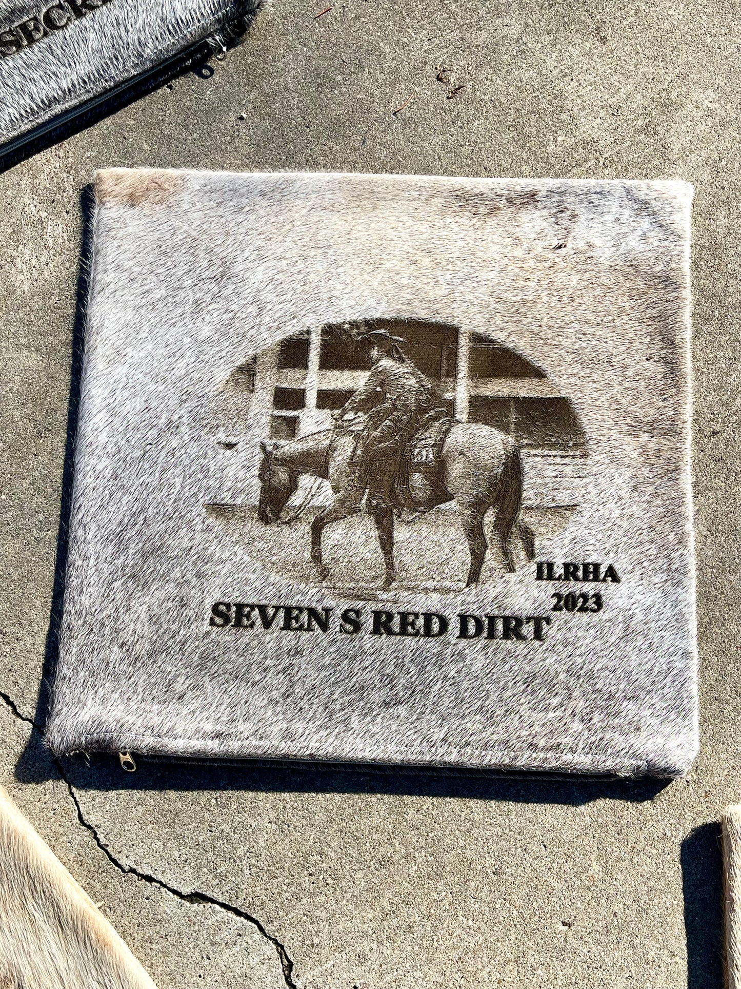 Custom photo laser branded cowhide pillow case with personalized design