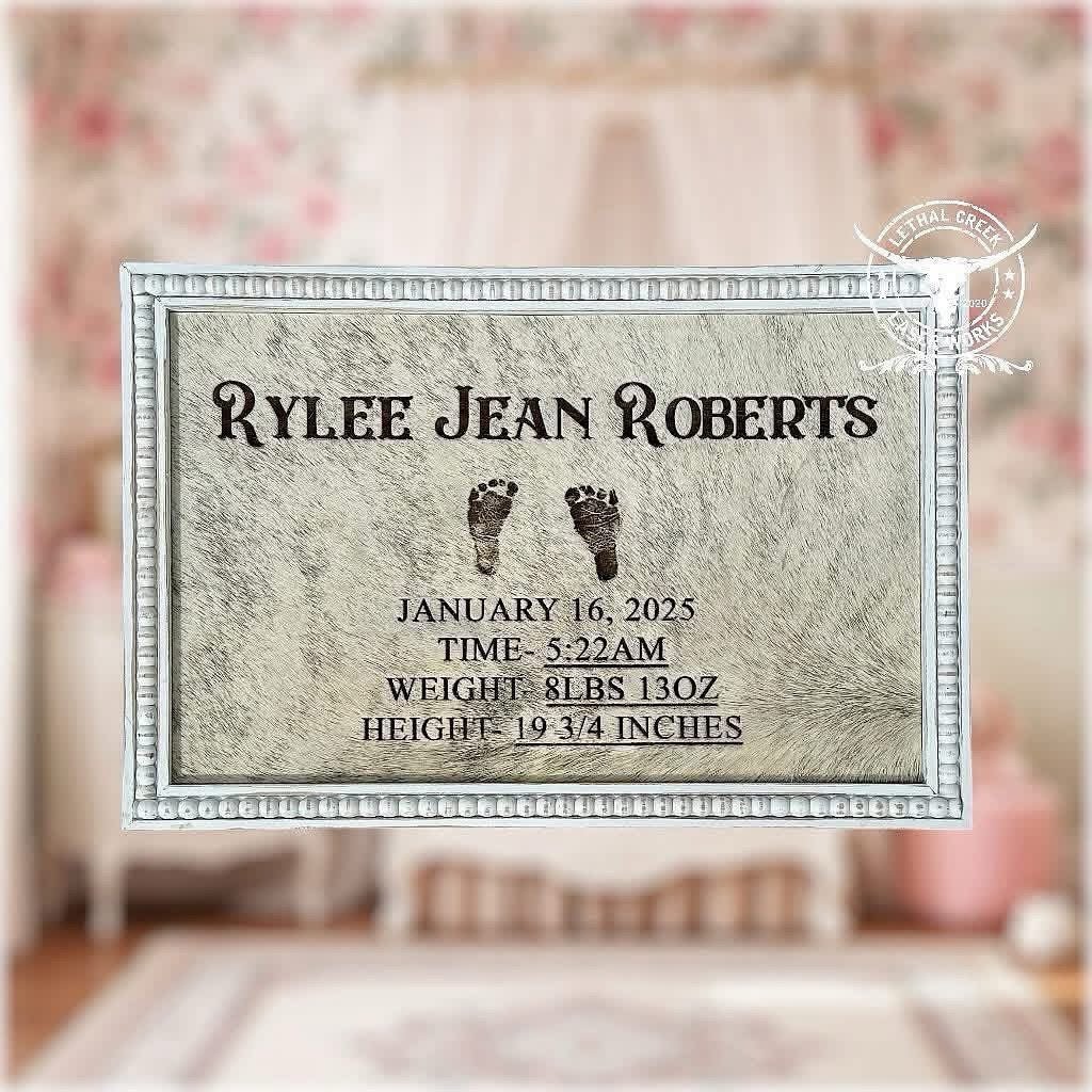 PHOTO BRANDED FOOTPRINT DECOR -  custom laser engraved cowhide and leather western decor by Lethal Creek Laser Works LLC