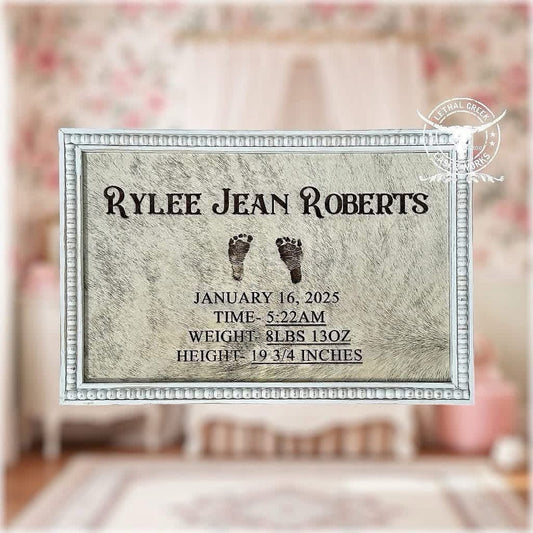 PHOTO BRANDED FOOTPRINT DECOR -  custom laser engraved cowhide and leather western decor by Lethal Creek Laser Works LLC