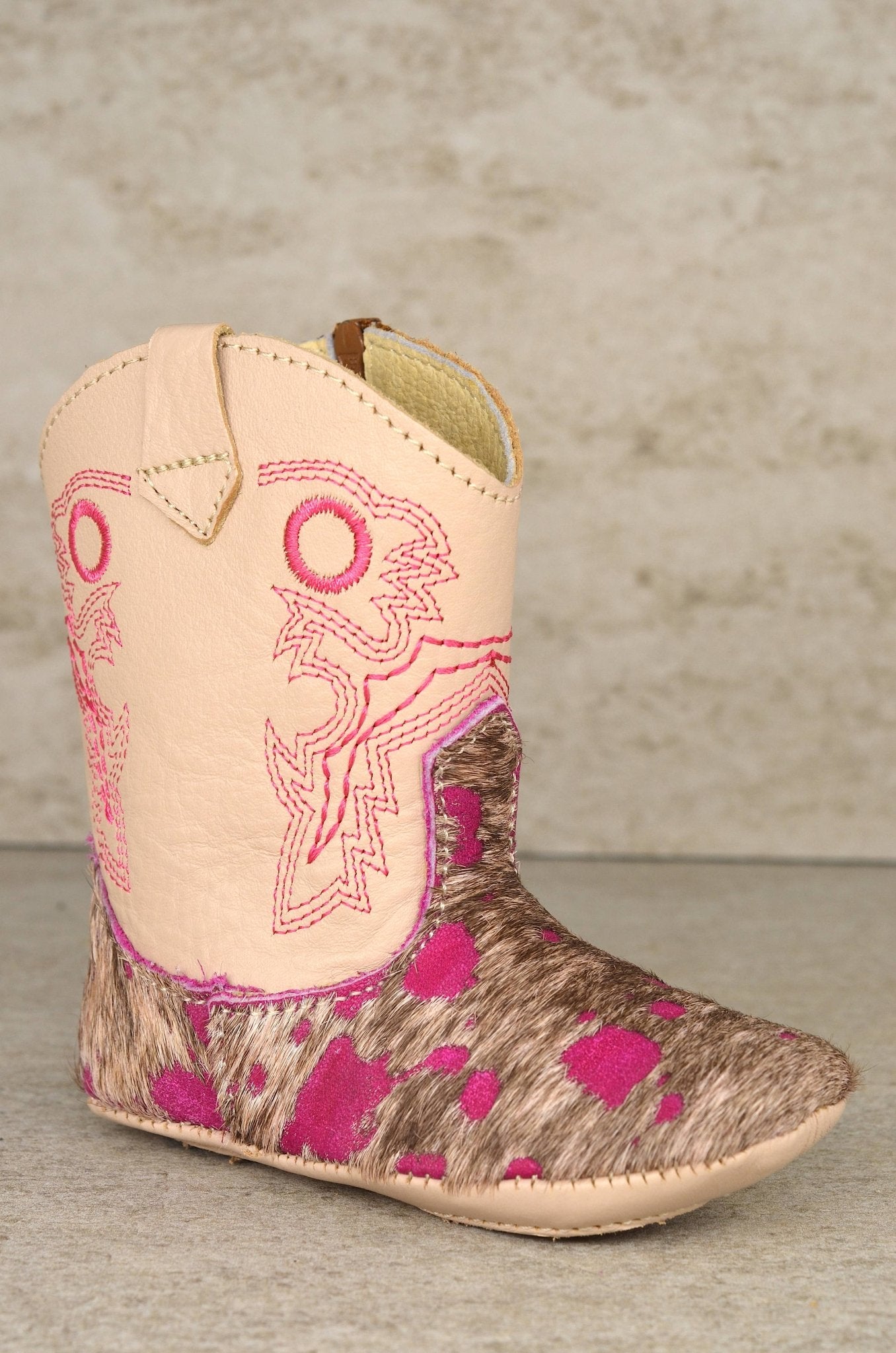 Pink Soft Baby Boots -  custom laser engraved cowhide and leather western decor by Lethal Creek Laser Works LLC