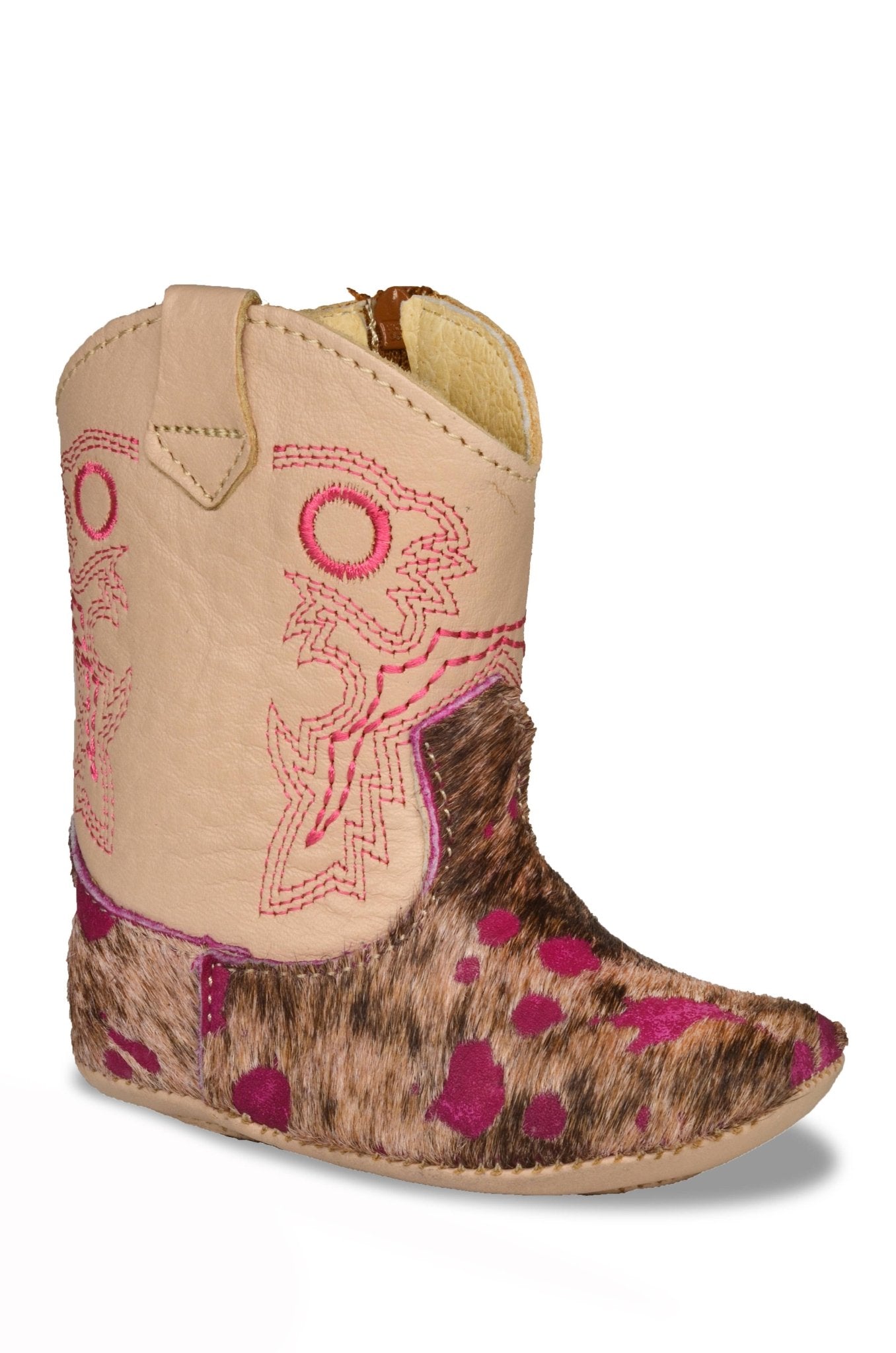 Pink Soft Baby Boots -  custom laser engraved cowhide and leather western decor by Lethal Creek Laser Works LLC