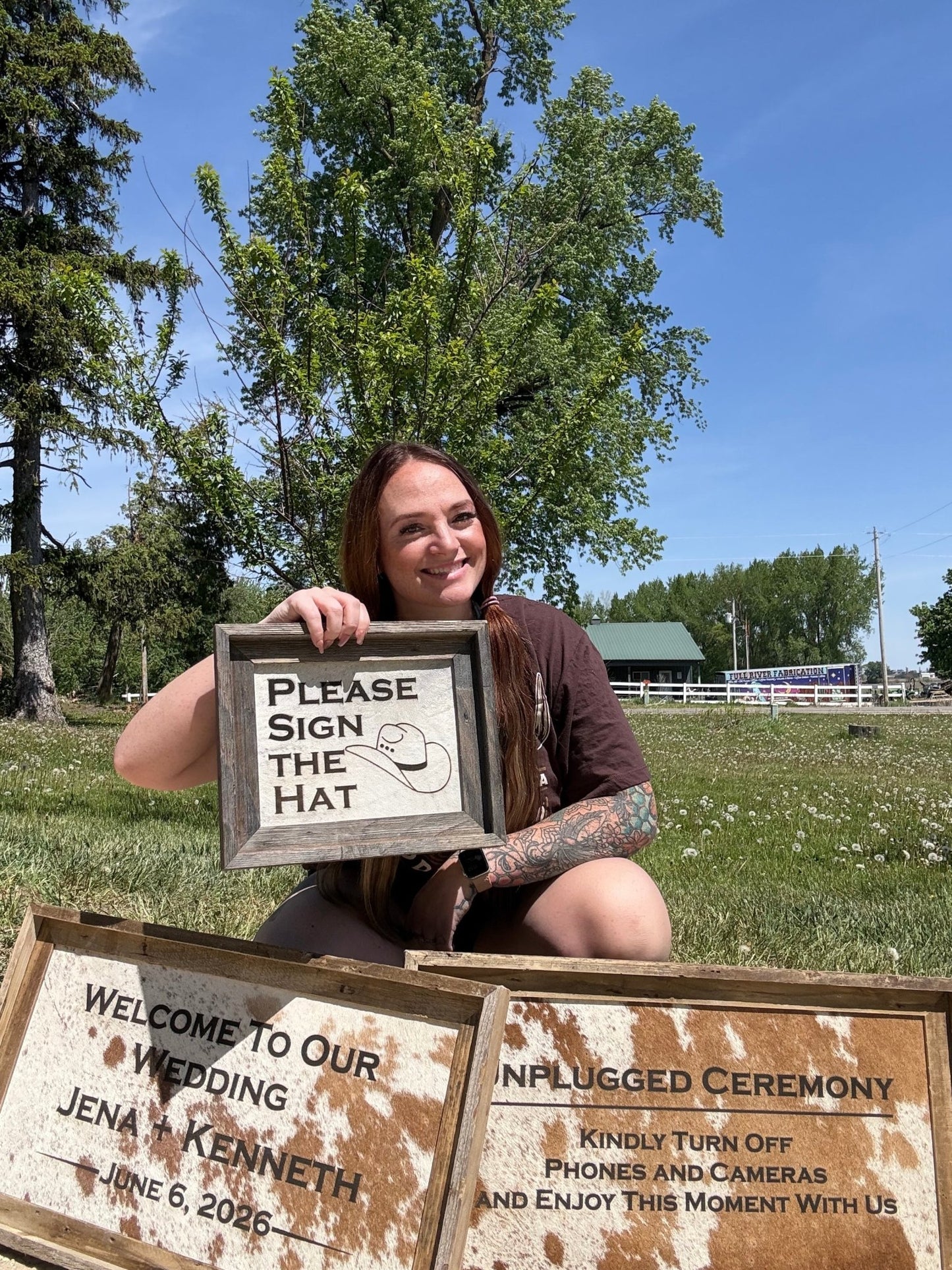 Please Sign the Hat Frame | Western Cowboy Hat Wedding Sign -  custom laser engraved cowhide and leather western decor by Lethal Creek Laser Works LLC