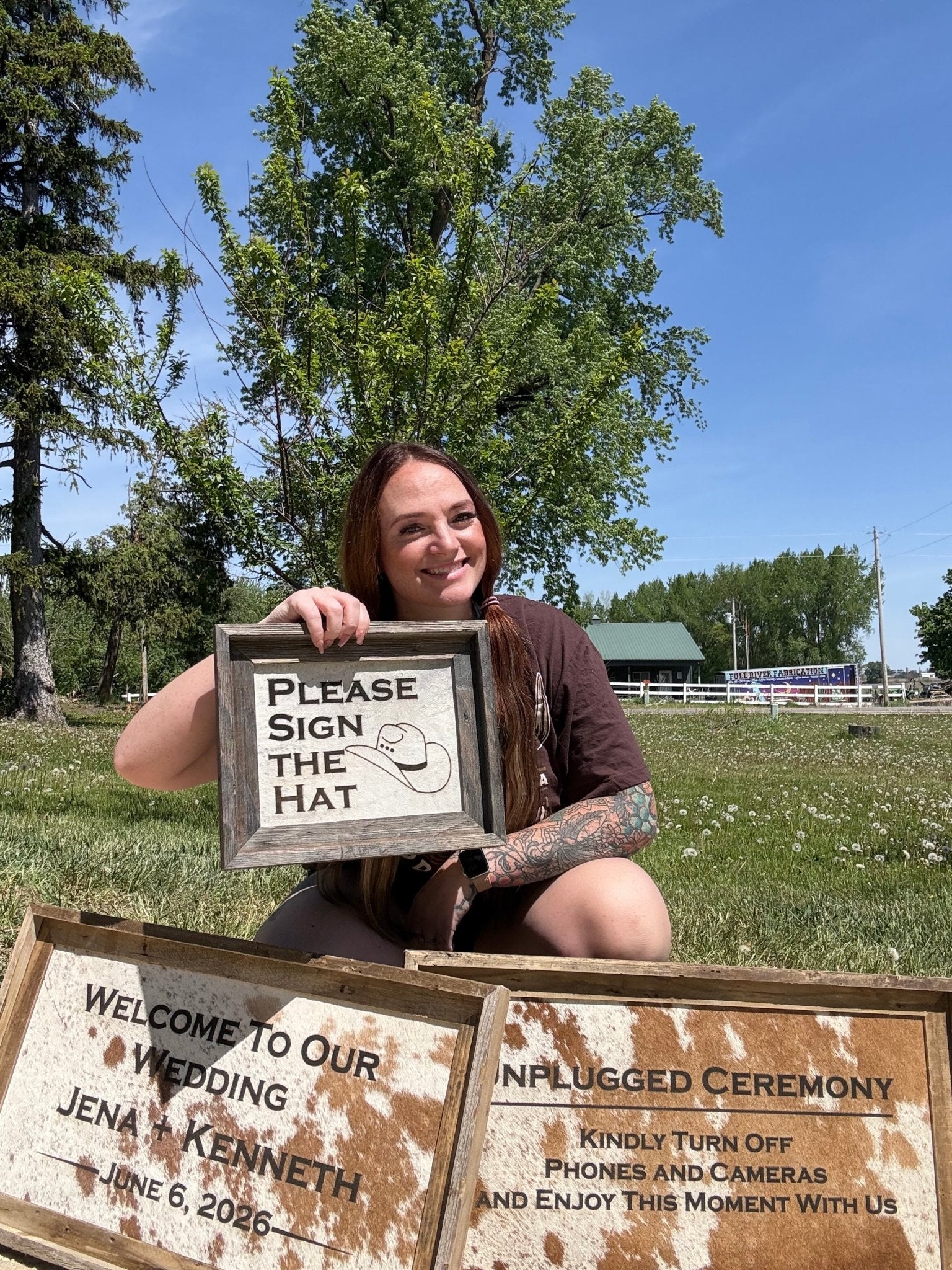 Please Sign the Hat Frame | Western Cowboy Hat Wedding Sign -  custom laser engraved cowhide and leather western decor by Lethal Creek Laser Works LLC