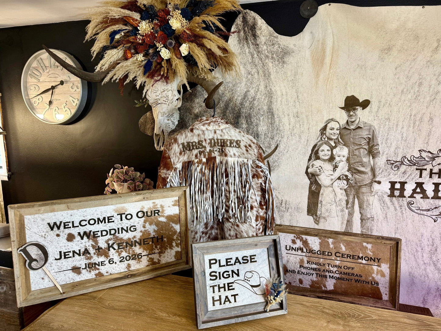 Please Sign the Hat Frame | Western Cowboy Hat Wedding Sign -  custom laser engraved cowhide and leather western decor by Lethal Creek Laser Works LLC