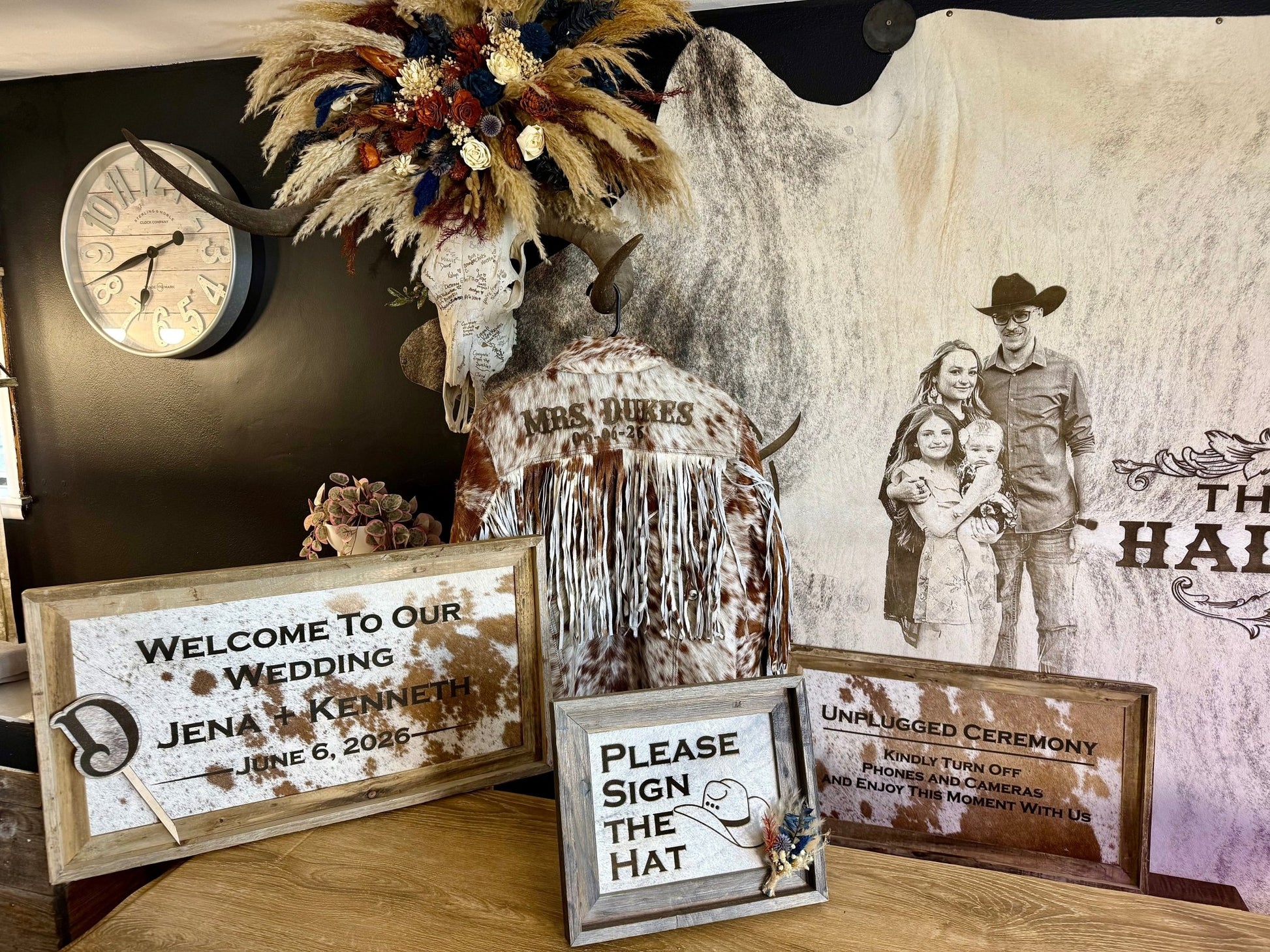 Please Sign the Hat Frame | Western Cowboy Hat Wedding Sign -  custom laser engraved cowhide and leather western decor by Lethal Creek Laser Works LLC