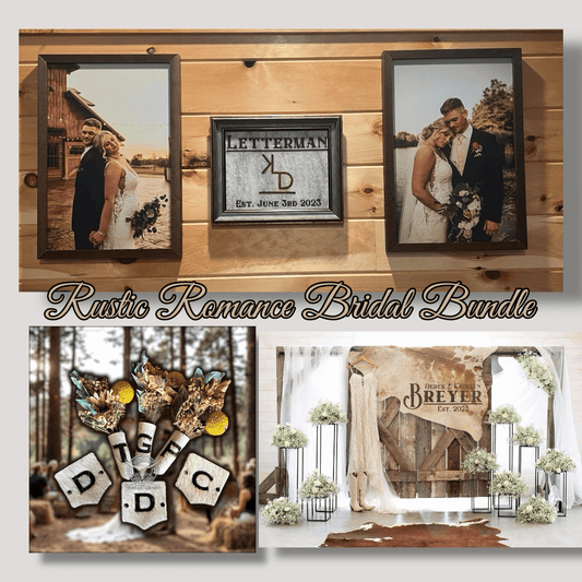 Rustic Romance Bridal Bundle -  custom laser engraved cowhide and leather western decor by Lethal Creek Laser Works LLC