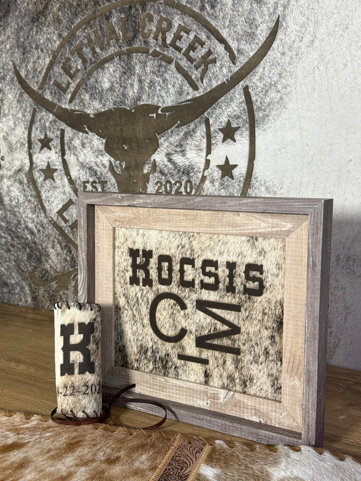 Rustic Wedding Table Numbers & Personalized Wedding Frame | Western Wedding Decor -  custom laser engraved cowhide and leather western decor by Lethal Creek Laser Works LLC
