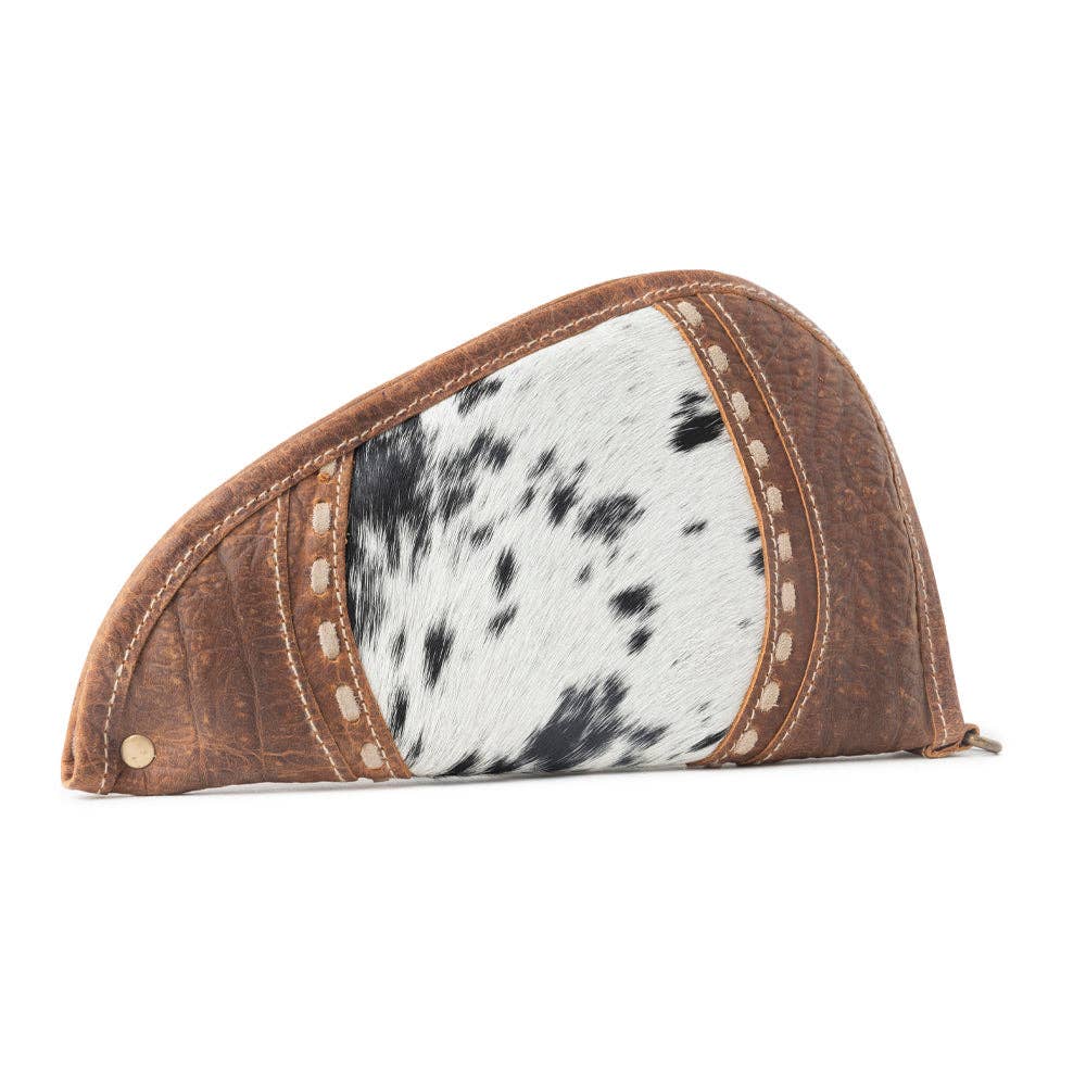 Rustler’s Range Hairon Leather Gun Case in Rustic Tan -  custom laser engraved cowhide and leather western decor by Lethal Creek Laser Works LLC