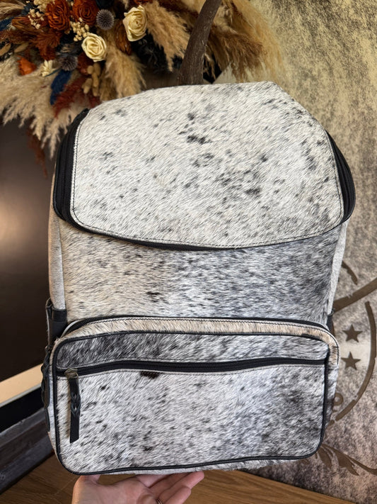 Salt & Pepper Cowhide Western Backpack -  custom laser engraved cowhide and leather western decor by Lethal Creek Laser Works LLC