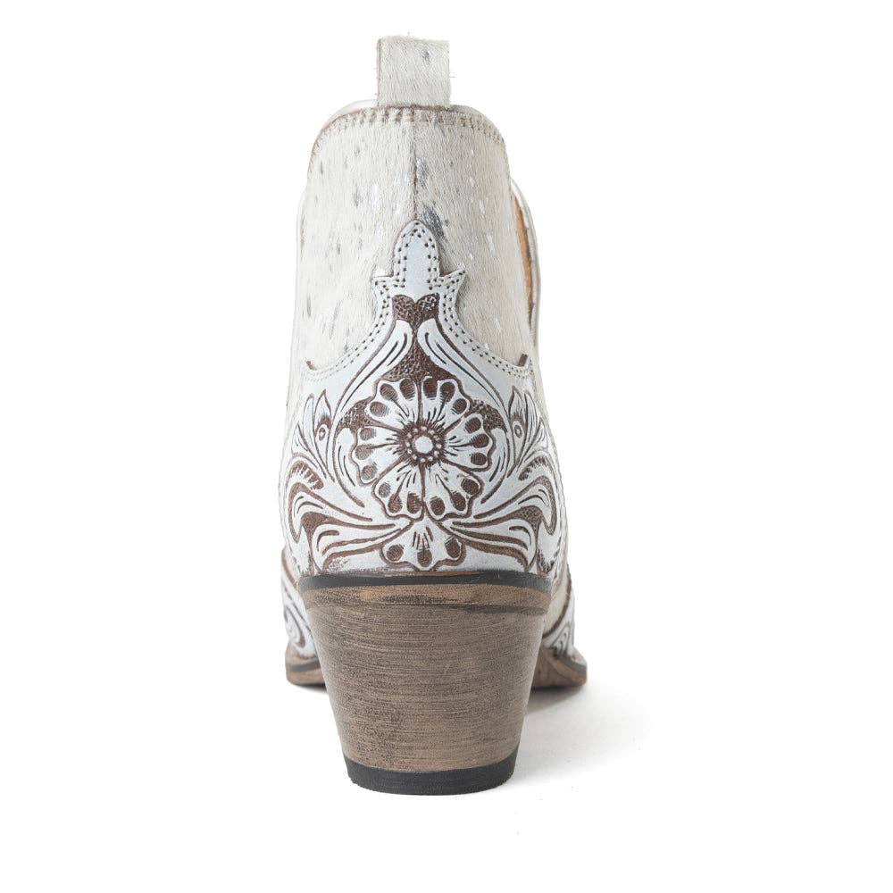 Starlit Range Handtooled Leather Booties in Frosted Mist -  custom laser engraved cowhide and leather western decor by Lethal Creek Laser Works LLC