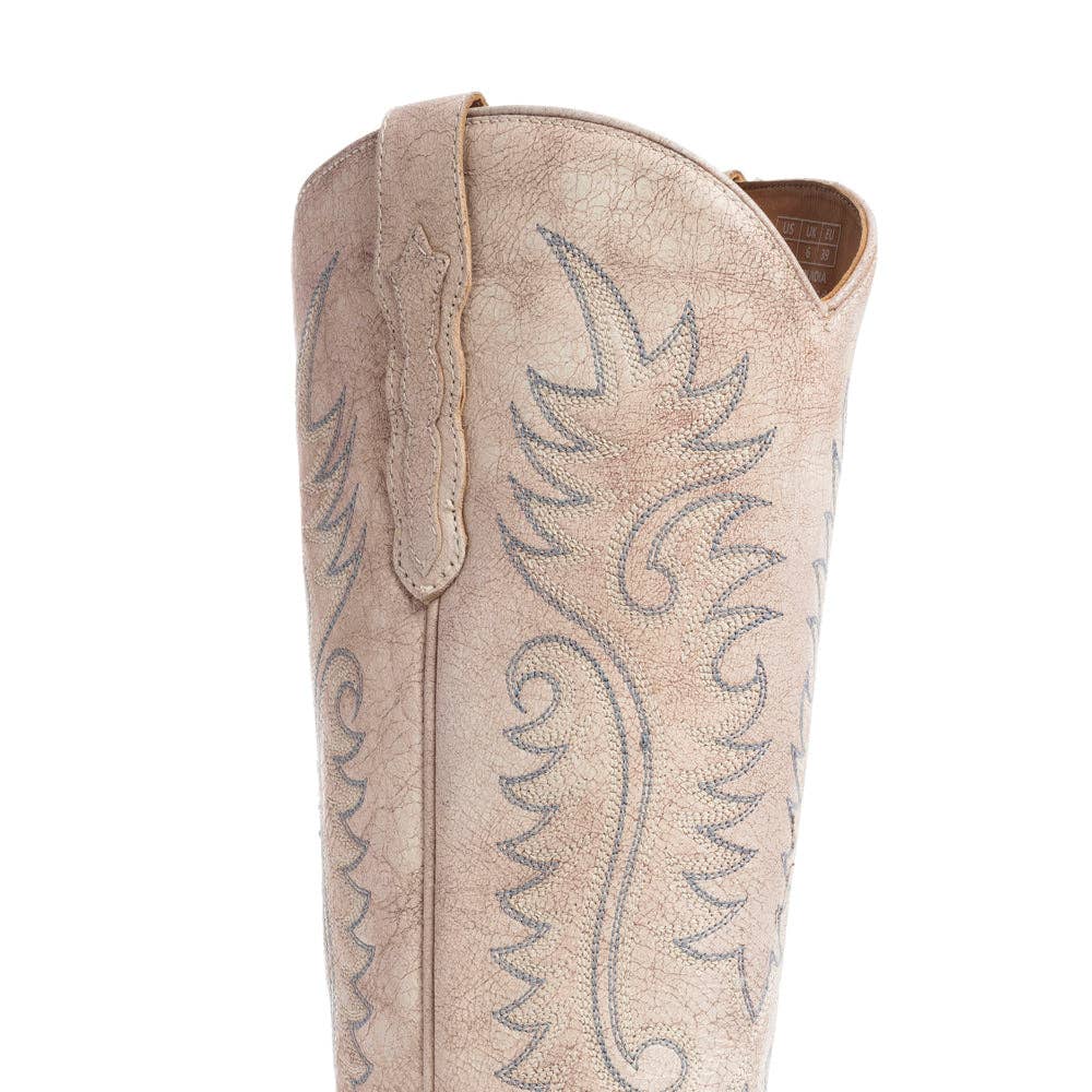 Syllvia Prairie Leather Boots in Ivory -  custom laser engraved cowhide and leather western decor by Lethal Creek Laser Works LLC