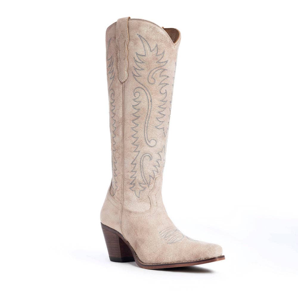 Syllvia Prairie Leather Boots in Ivory -  custom laser engraved cowhide and leather western decor by Lethal Creek Laser Works LLC