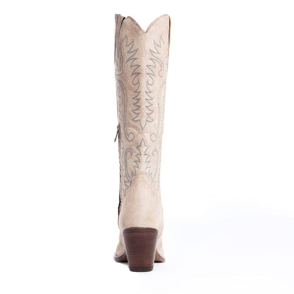 Syllvia Prairie Leather Boots in Ivory -  custom laser engraved cowhide and leather western decor by Lethal Creek Laser Works LLC