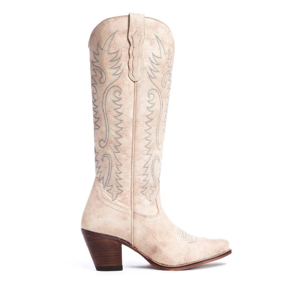 Syllvia Prairie Leather Boots in Ivory -  custom laser engraved cowhide and leather western decor by Lethal Creek Laser Works LLC