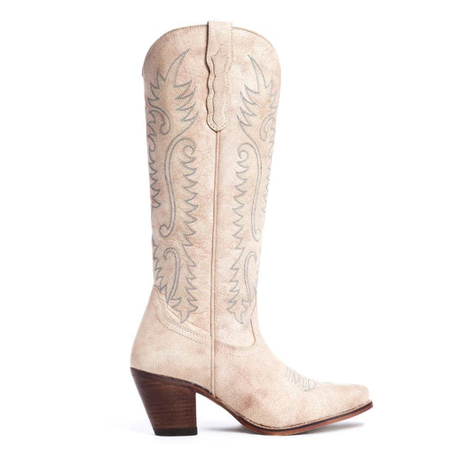 Syllvia Prairie Leather Boots in Ivory -  custom laser engraved cowhide and leather western decor by Lethal Creek Laser Works LLC