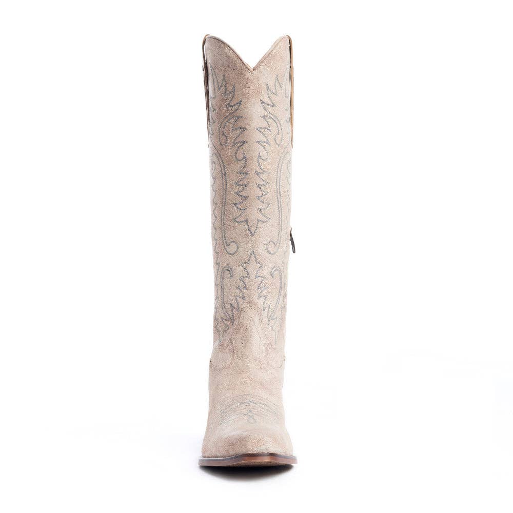 Syllvia Prairie Leather Boots in Ivory -  custom laser engraved cowhide and leather western decor by Lethal Creek Laser Works LLC