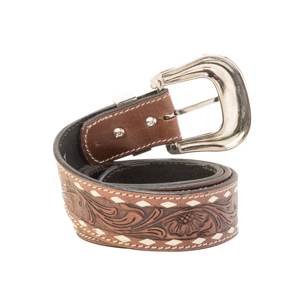 Talavera Handtooled Leather Belt for Women in Ember -  custom laser engraved cowhide and leather western decor by Lethal Creek Laser Works LLC