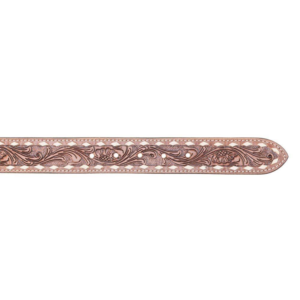 Talavera Handtooled Leather Belt for Women in Ember -  custom laser engraved cowhide and leather western decor by Lethal Creek Laser Works LLC
