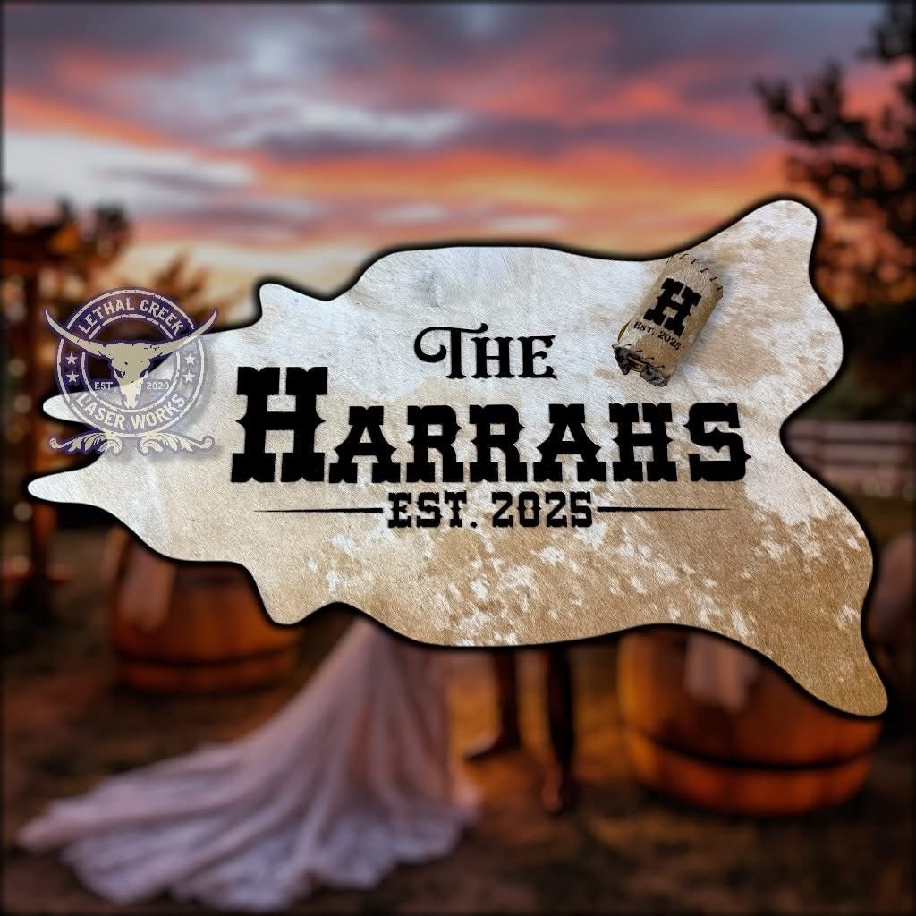 The I Do Collection -  custom laser engraved cowhide and leather western decor by Lethal Creek Laser Works LLC
