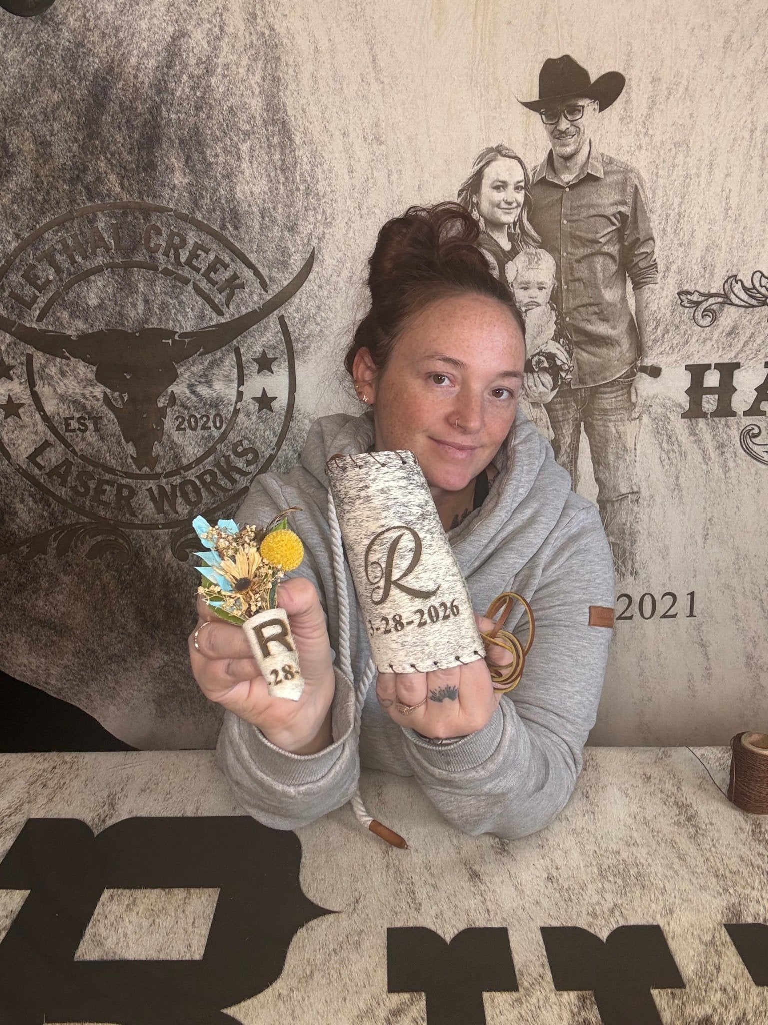 The I Do Collection -  custom laser engraved cowhide and leather western decor by Lethal Creek Laser Works LLC