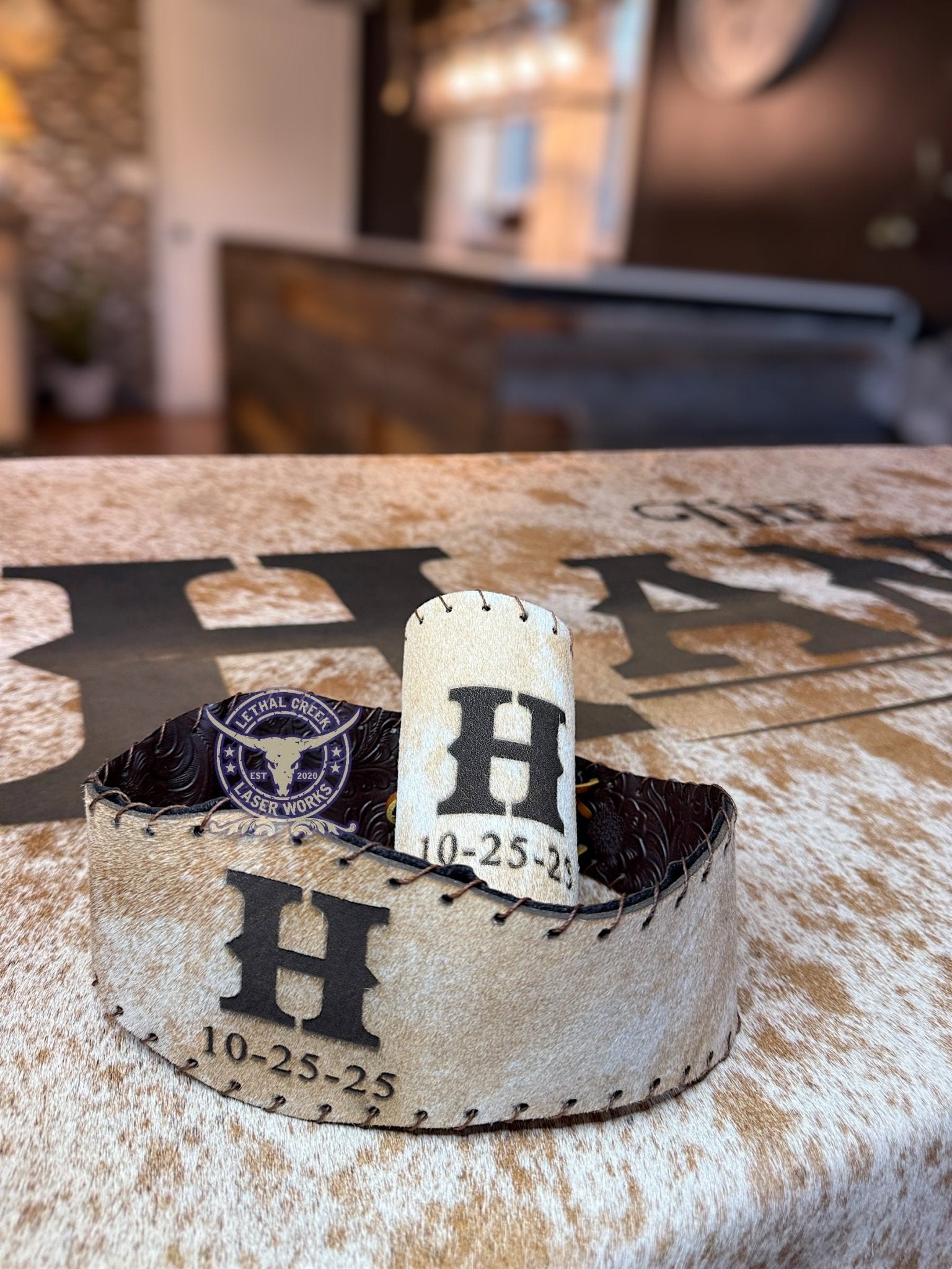 The I Do Collection -  custom laser engraved cowhide and leather western decor by Lethal Creek Laser Works LLC
