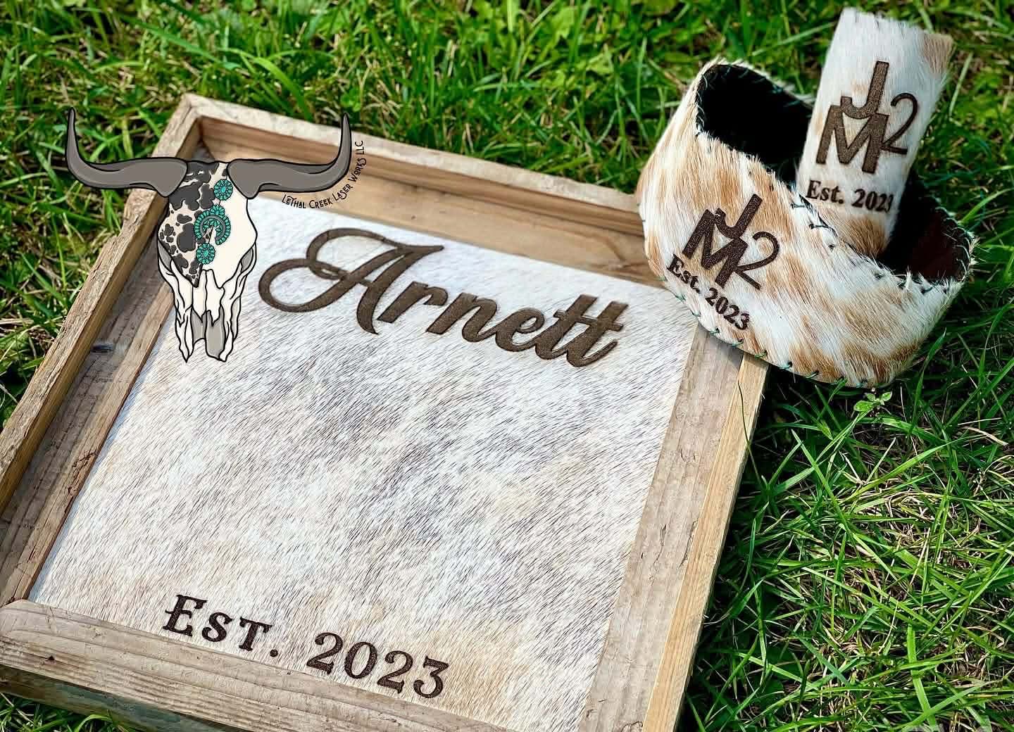 The I Do Collection -  custom laser engraved cowhide and leather western decor by Lethal Creek Laser Works LLC