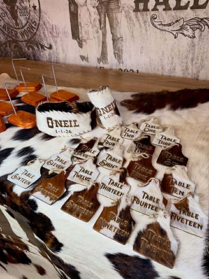The I Do Collection -  custom laser engraved cowhide and leather western decor by Lethal Creek Laser Works LLC